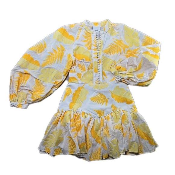 Acler Basita Dress Golden Leaves Women's US 8 Yellow and White Embroidered - Picture 1 of 14